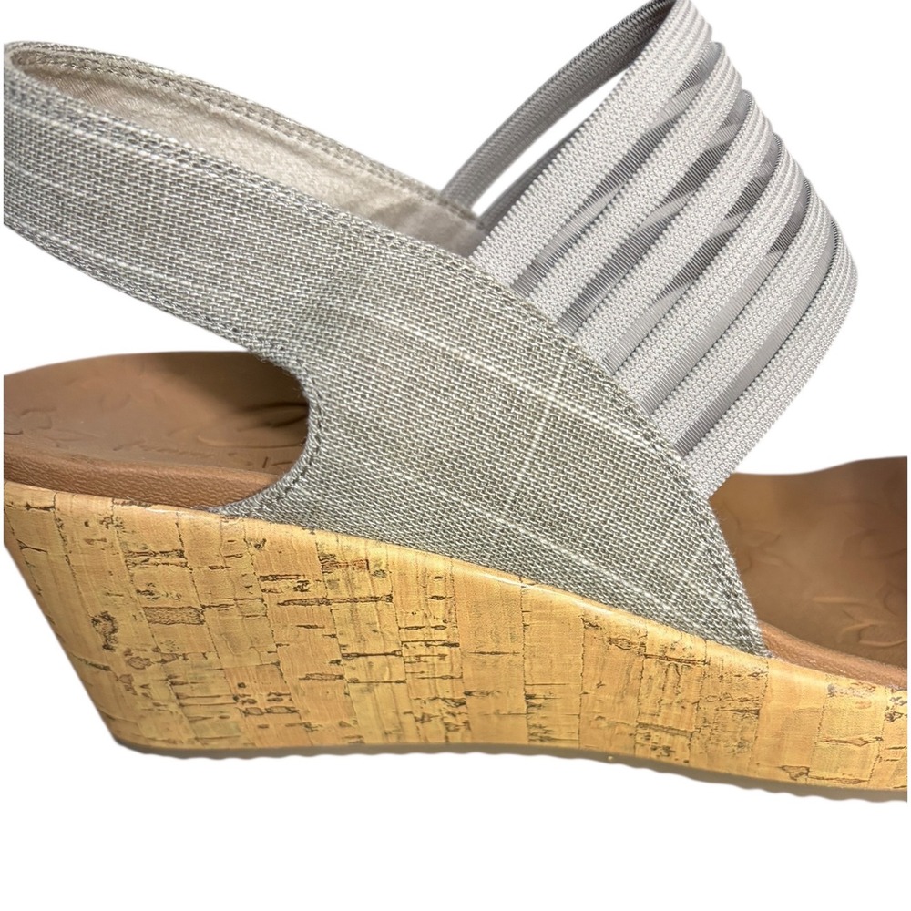 NWOT Skechers Wedge Sandals Cork Footbed Gray Silver‎ Straps Size 9.5W - Picture 4 of 10
